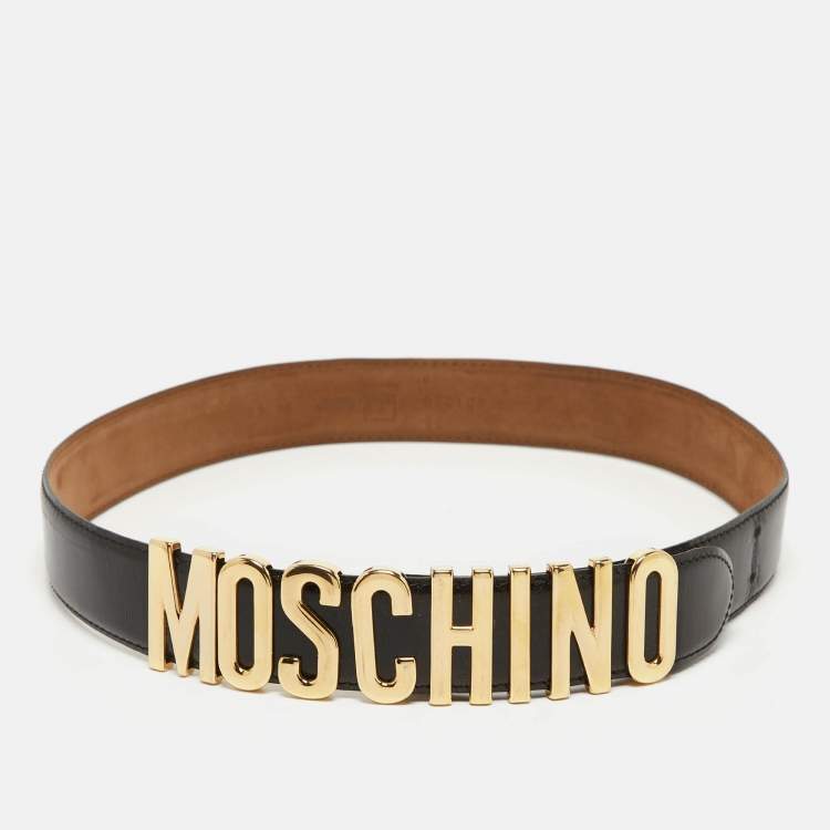 Pre Owned Moschino Black Glossy Leather Classic Logo Waist Belt 