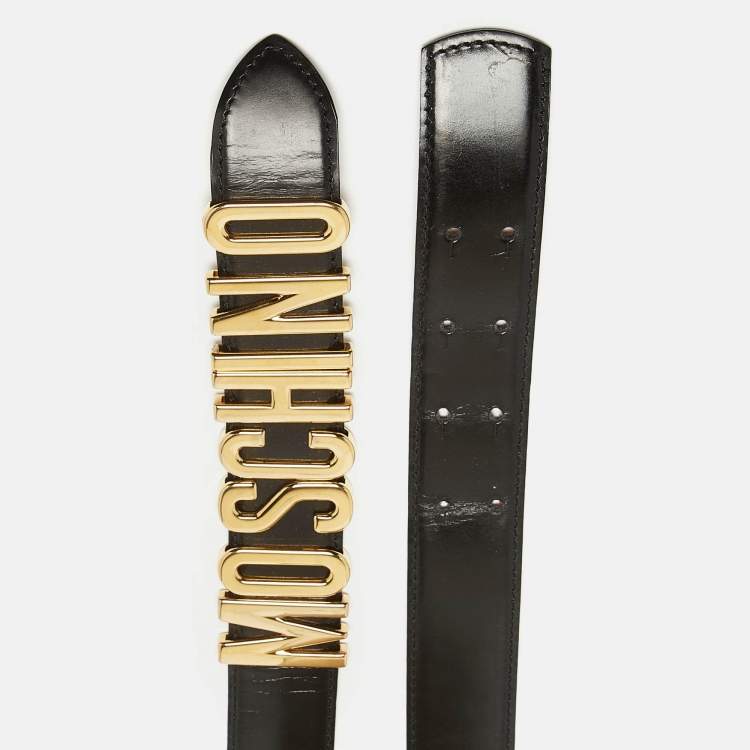 Pre Owned Moschino Black Glossy Leather Classic Logo Waist Belt 