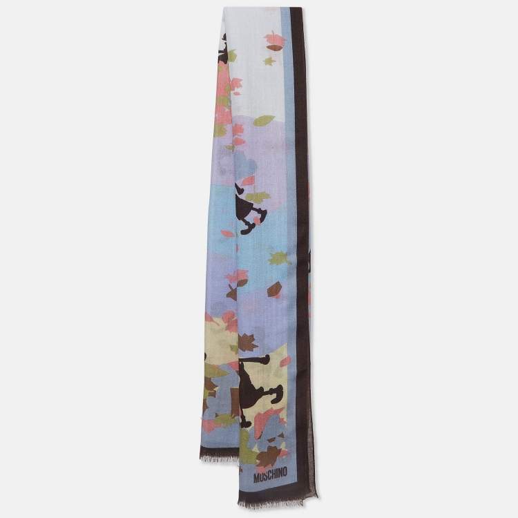 Pre Owned Moschino Larioseta X Popeye Blue Printed Wool Scarf