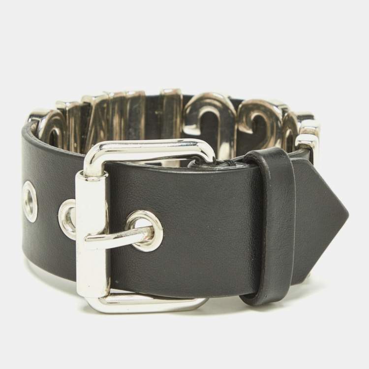 Pre Owned Moschino Black Leather Classic Logo Buckle Bracelet 