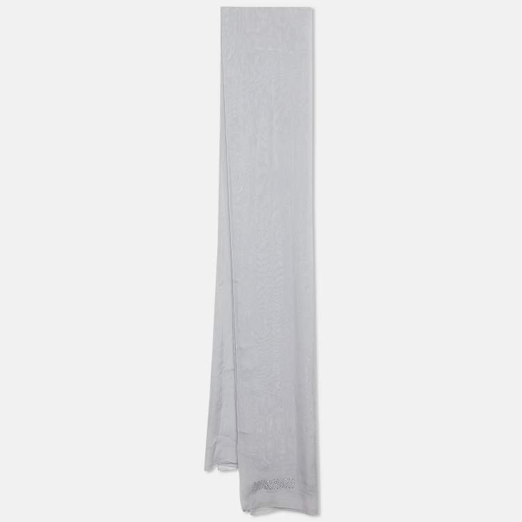 Pre Owned Moschino Light Grey Logo Detail Silk Stole