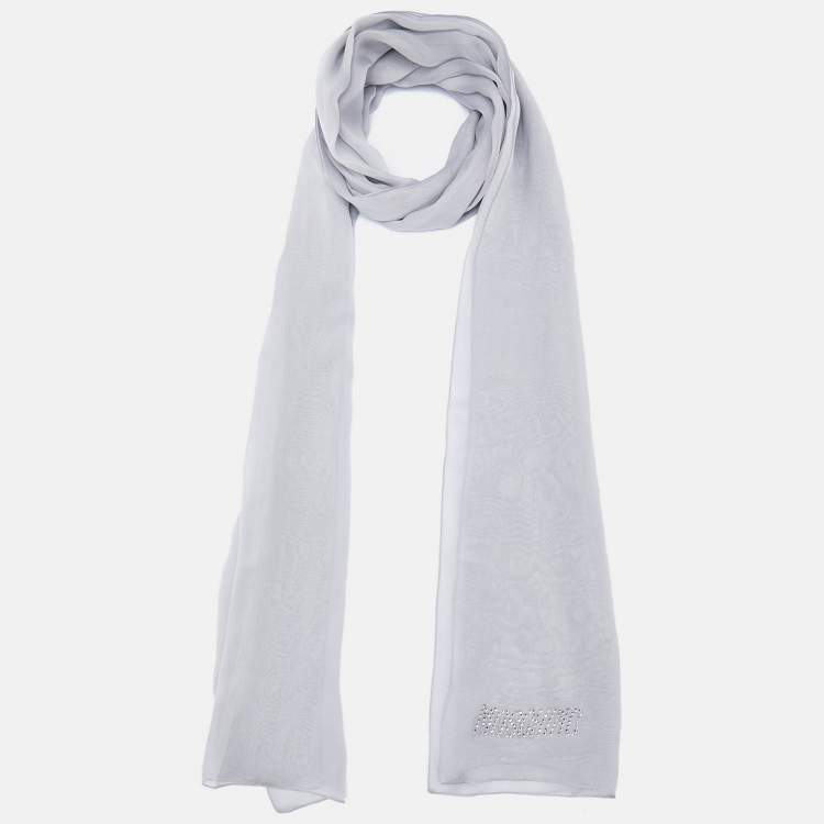 Pre Owned Moschino Light Grey Logo Detail Silk Stole