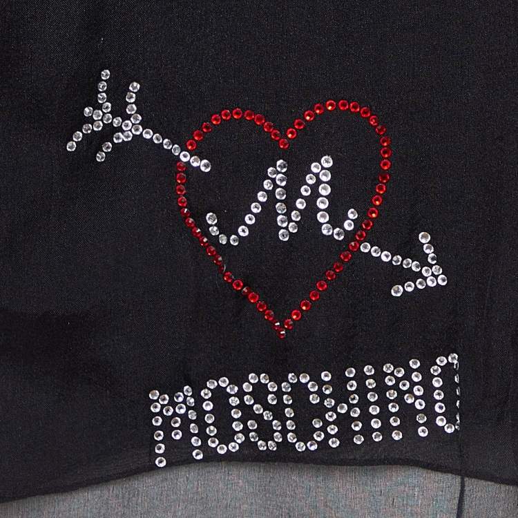 Pre Owned Moschino Black Logo Detail Silk Chiffon Stole