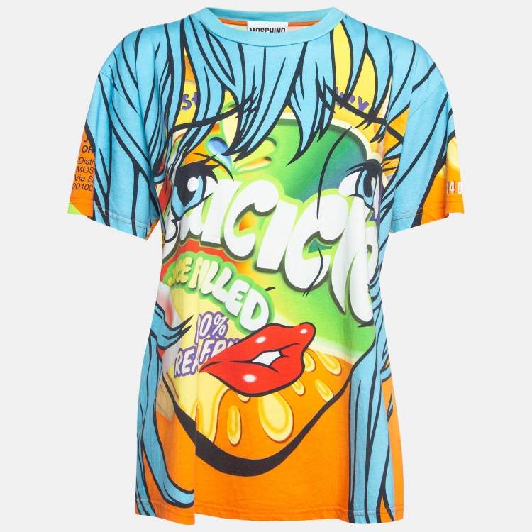 Pre Owned Moschino Multicolor Juice Box Cartoon Print Cotton T-Shirt L