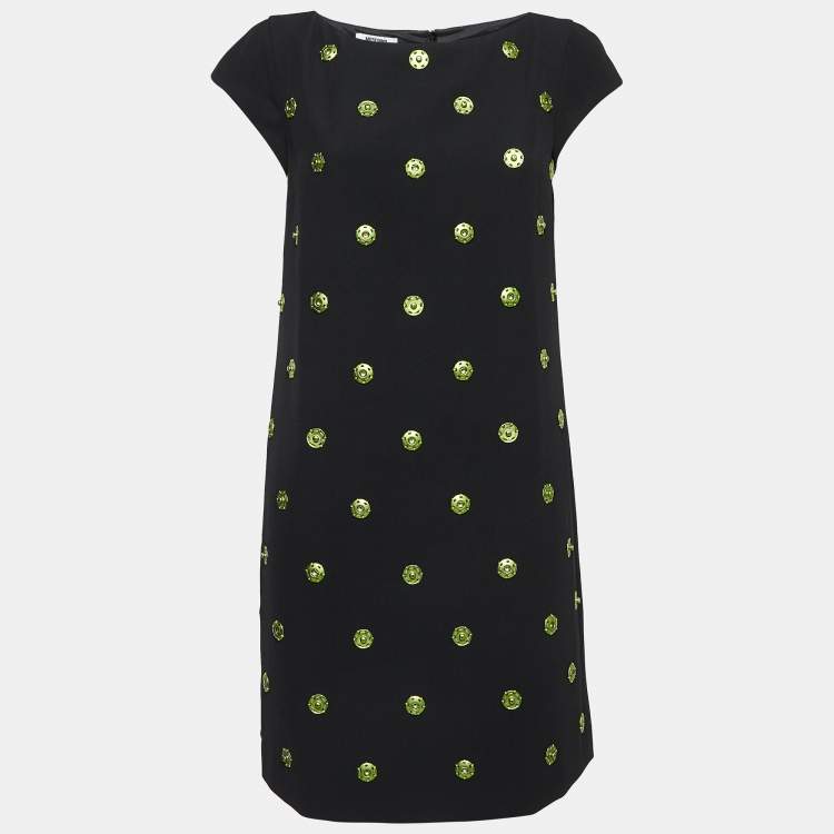 Pre Owned Moschino Black Embellished Crepe Shift Dress M