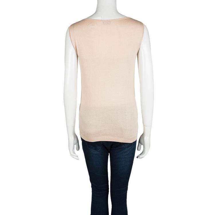 Pre Owned Moschino Beige Knit Lace Neck Trim Detail Sleeveless Top M