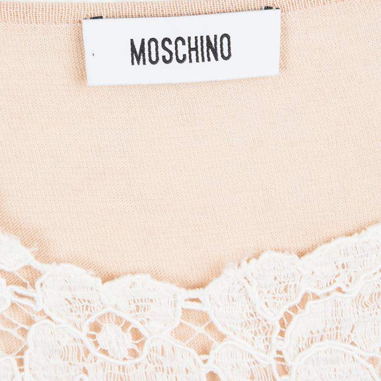 Pre Owned Moschino Beige Knit Lace Neck Trim Detail Sleeveless Top M