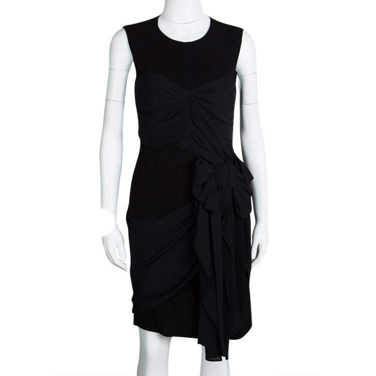 Pre Owned Moschino Black Draped Sleeveless Bow Detail Dress M