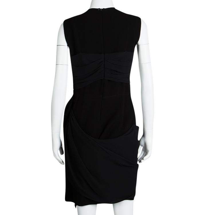 Pre Owned Moschino Black Draped Sleeveless Bow Detail Dress M