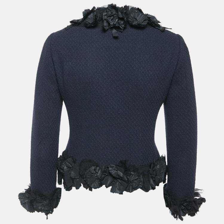 Pre Owned Moschino Navy Blue Textured Wool Ruffle Detail Blazer S