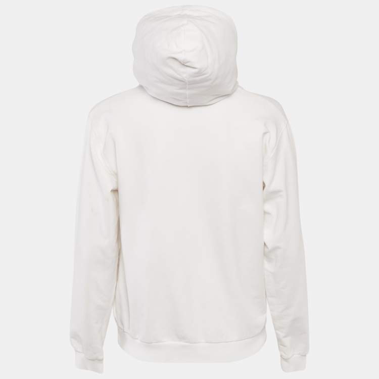 Pre Owned Moschino White Logo Print Cotton Knit Zip-Up Hoodie Jacket XL