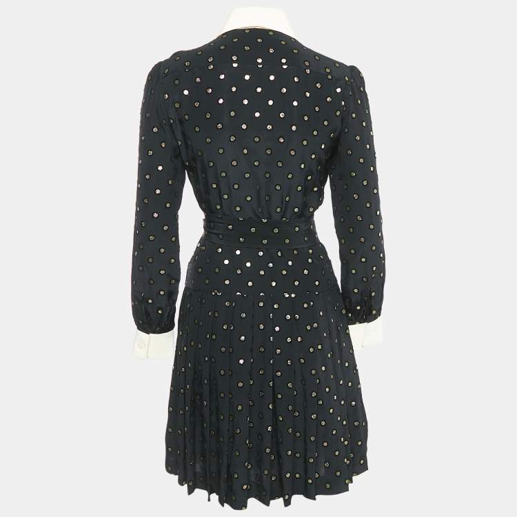 Pre Owned Moschino Black Polka Dot Print Silk Pleated Short Dress S