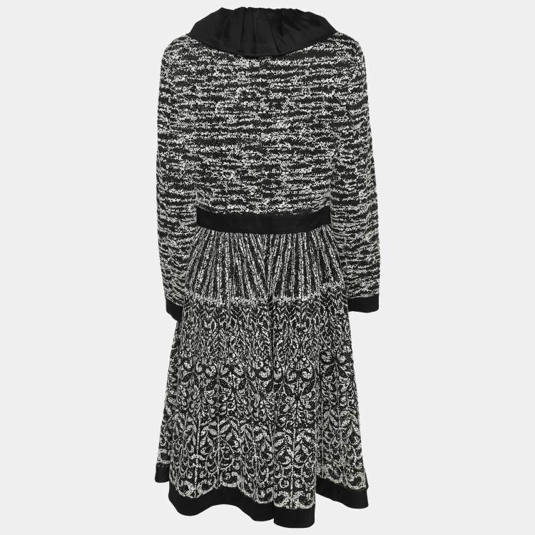 Pre Owned Moschino Black/White Lace Long-sleeved Midi Dress L 