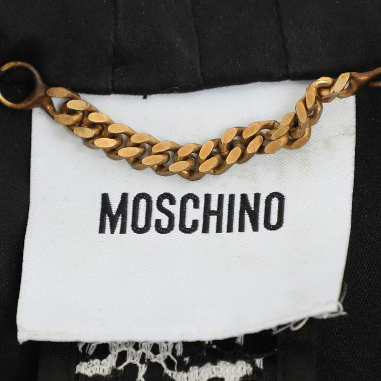 Pre Owned Moschino Black/White Lace Long-sleeved Midi Dress L 
