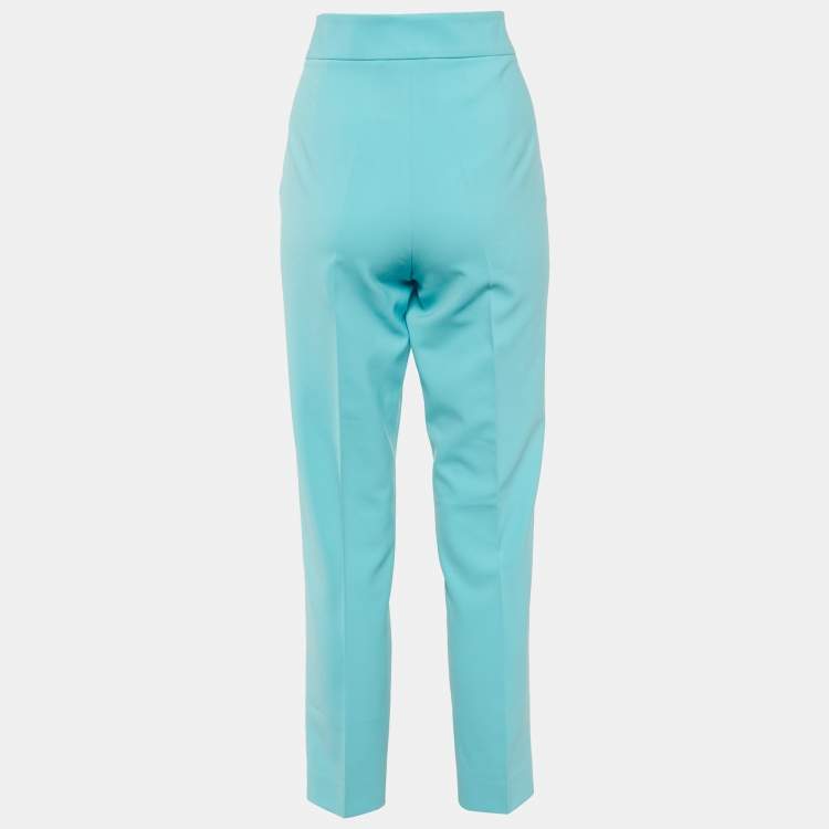 Pre Owned Moschino Couture Blue Crepe Straight Leg Trousers M