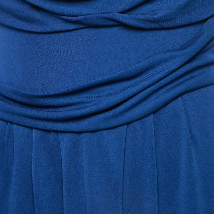 Pre Owned Moschino Navy Blue Jersey Draped Detail Sleeveless Mini Dress L