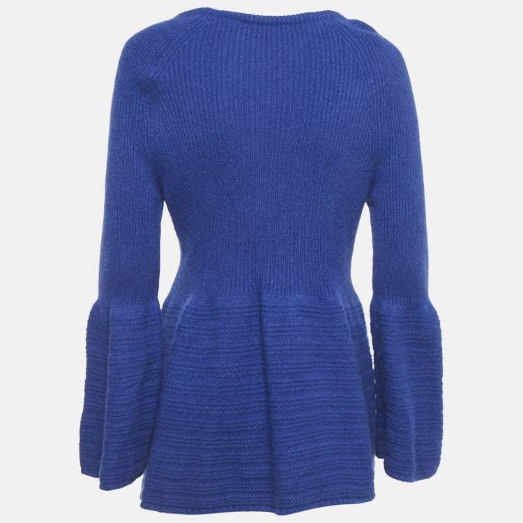 Pre Owned Moschino Blue Wool Knit Button Front Cardigan Dress M