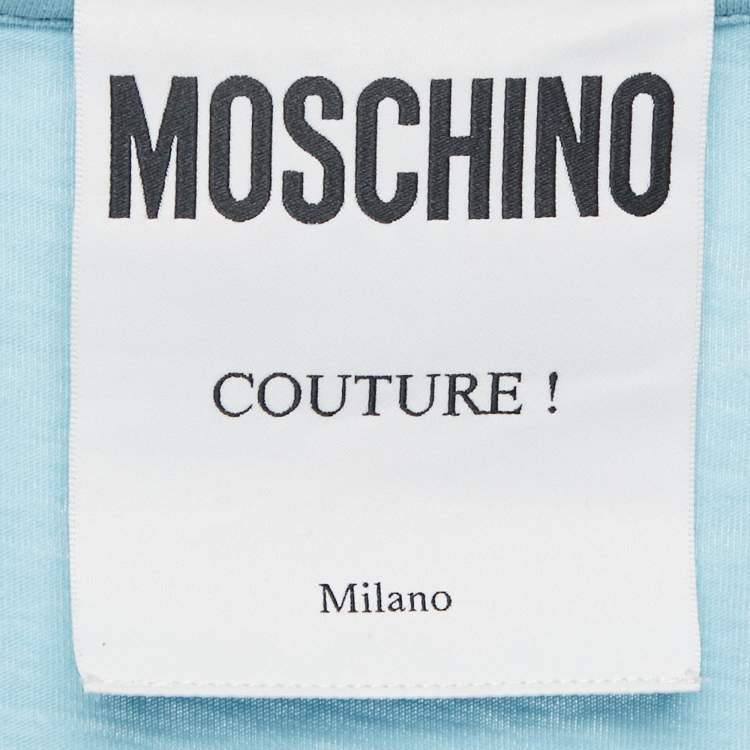 Pre Owned Moschino Couture Blue My Little Pony Print Jersey Lace-Up Top S