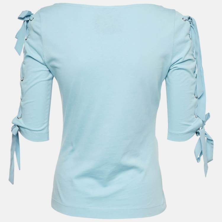 Pre Owned Moschino Couture Blue My Little Pony Print Jersey Lace-Up Top S