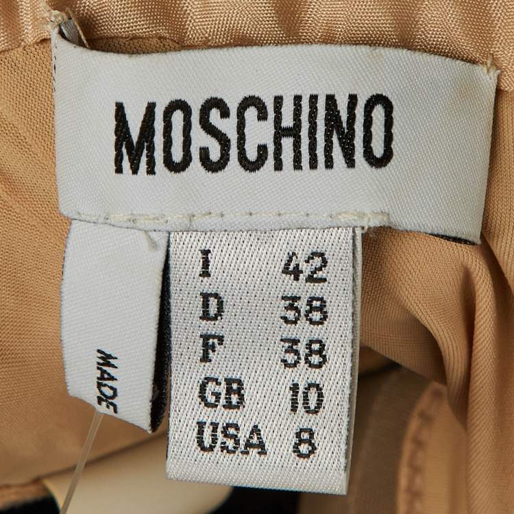 Pre Owned Moschino Black Printed Silk Strapless Mini Dress M