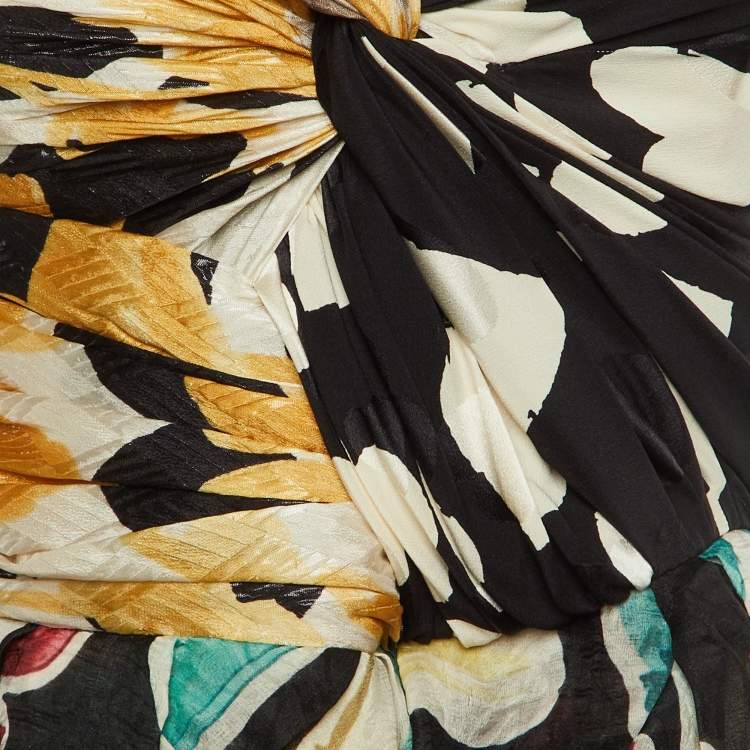 Pre Owned Moschino Black Printed Silk Strapless Mini Dress M