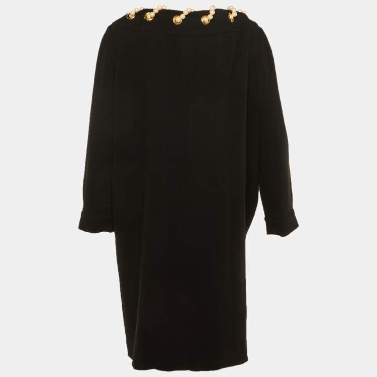 Pre Owned Moschino Black Crepe Pearl Detail Short Dress L