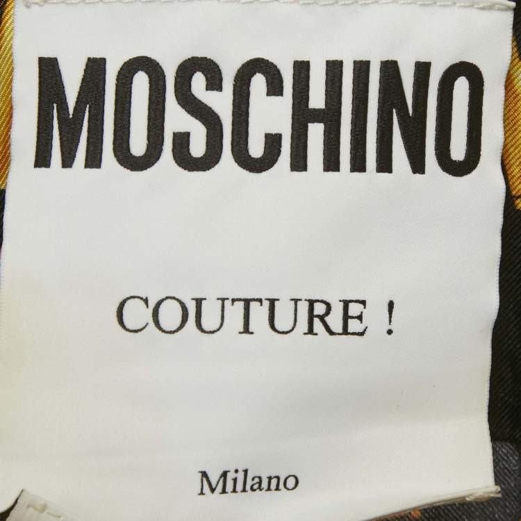 Pre Owned Moschino Couture Black Logo Printed Silk Belted Shirt Dress S