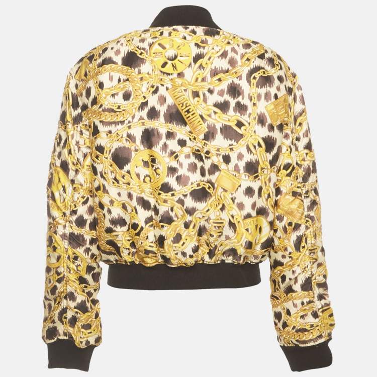 Pre Owned Moschino X H&M Yellow/Black Printed Nylon Zip-Up Jacket S
