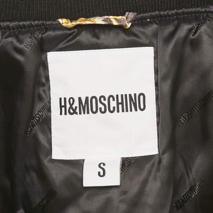 Pre Owned Moschino X H&M Yellow/Black Printed Nylon Zip-Up Jacket S