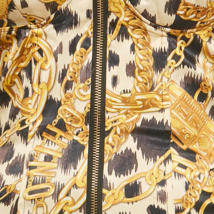 Pre Owned Moschino x H&M Yellow Printed Satin Off-Shoulder Mini Dress XS