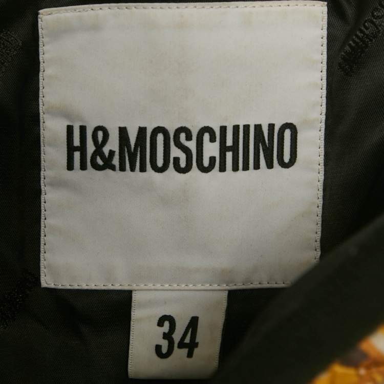 Pre Owned Moschino x H&M Yellow Printed Satin Off-Shoulder Mini Dress XS