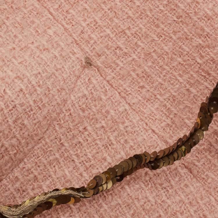 Pre Owned Moschino Peach Tweed Gypsy Sequin Blazer and Mini Skirt Suit S