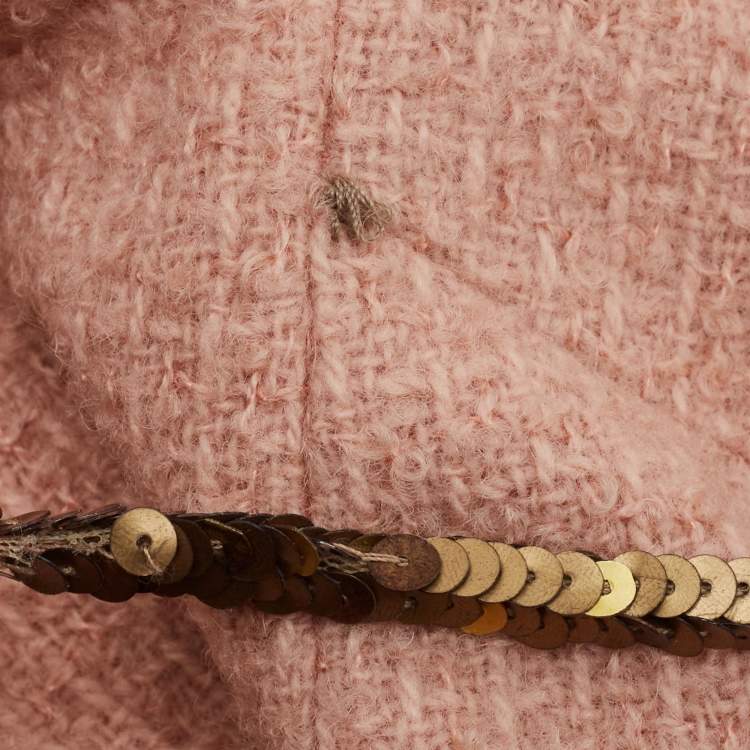 Pre Owned Moschino Peach Tweed Gypsy Sequin Blazer and Mini Skirt Suit S