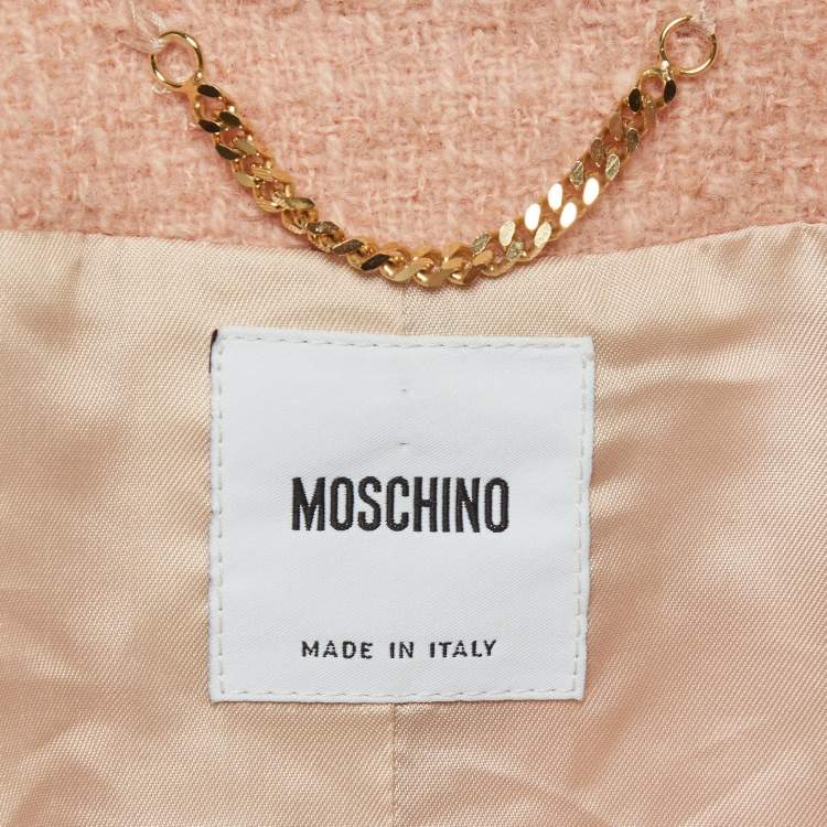 Pre Owned Moschino Peach Tweed Gypsy Sequin Blazer and Mini Skirt Suit S