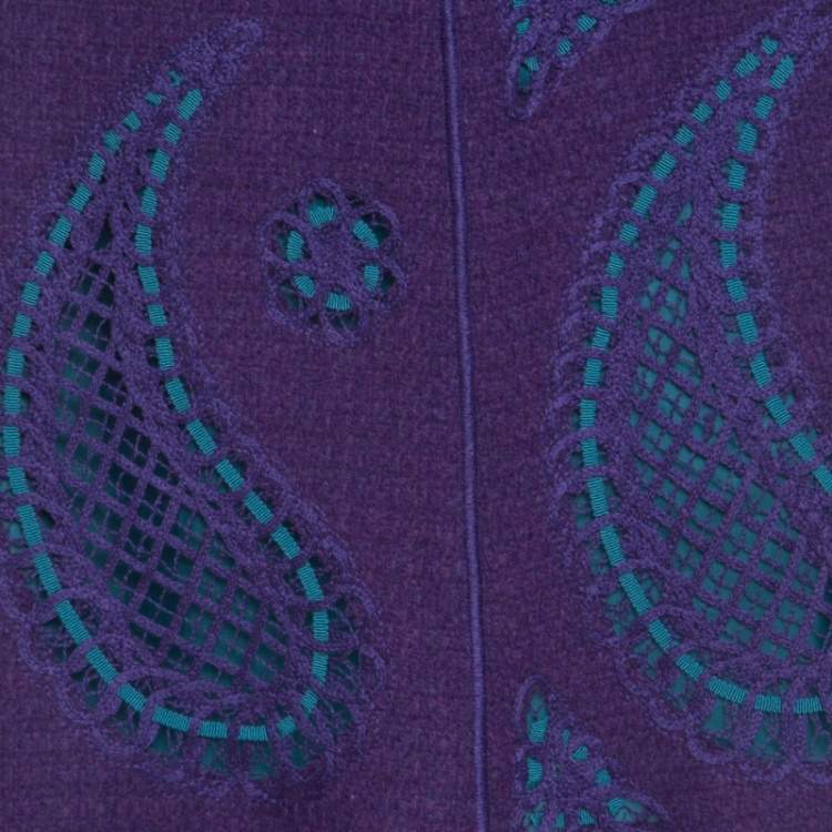 Pre Owned Moschino Purple Wool Cutout Paisley and Floral Motif Detail Skirt M