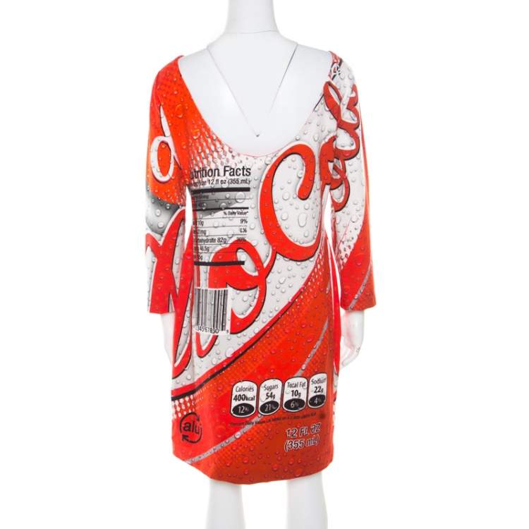 Pre Owned Moschino Couture Red Soda Can Printed Cotton Shift Dress L
