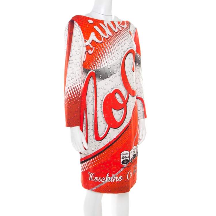 Pre Owned Moschino Couture Red Soda Can Printed Cotton Shift Dress L