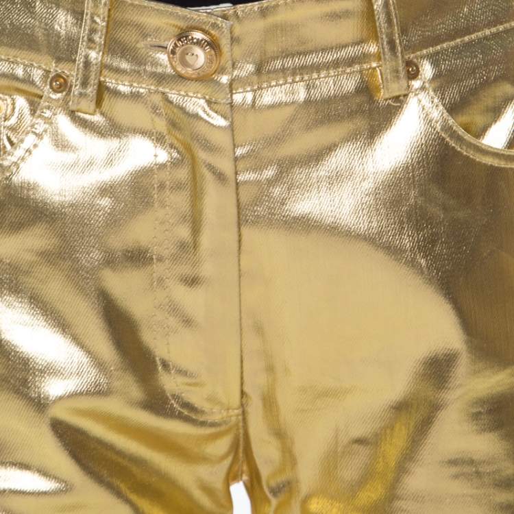 Pre Owned Moschino Couture Metallic Gold Cotton Stretch Tapered Jeans M