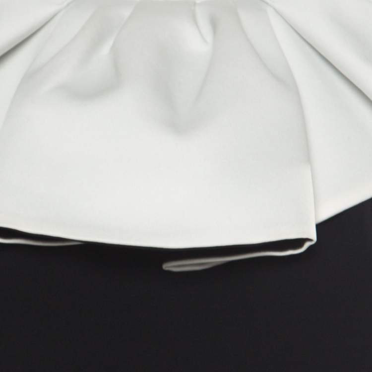Pre Owned Moschino Monochrome Crepe Ruffled Trim Sleeveless Midi Dress M