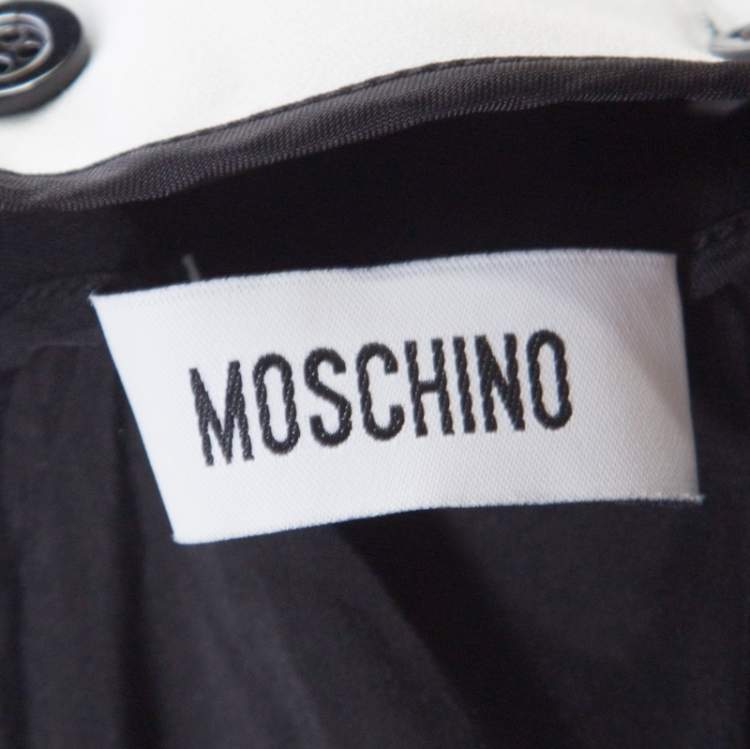 Pre Owned Moschino Monochrome Crepe Ruffled Trim Sleeveless Midi Dress M