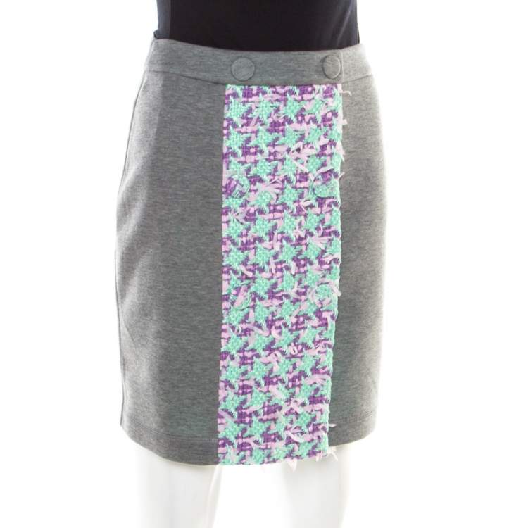 Pre Owned Boutique Moschino Grey Jersey Tweed Panel Detail Skirt S