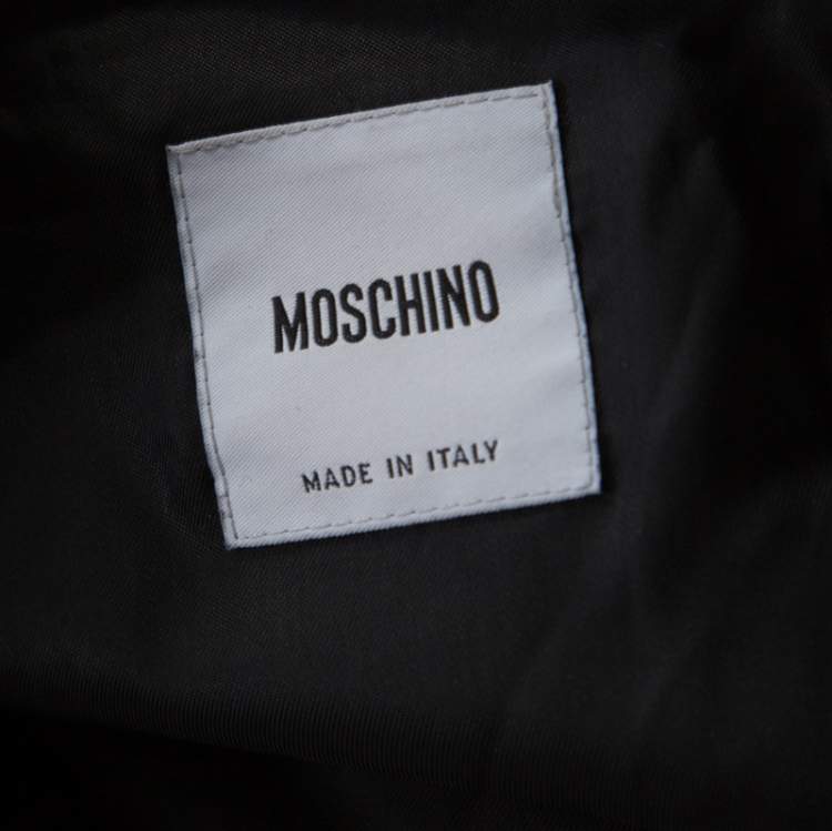 Pre Owned Moschino Black Wool Ruffled Trim Rosette Applique Button Front Long Coat M