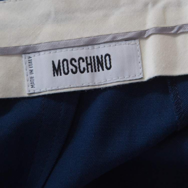 Pre Owned Moschino Navy Blue Cotton Embroidered Embellished Detail Fitted Trousers M 