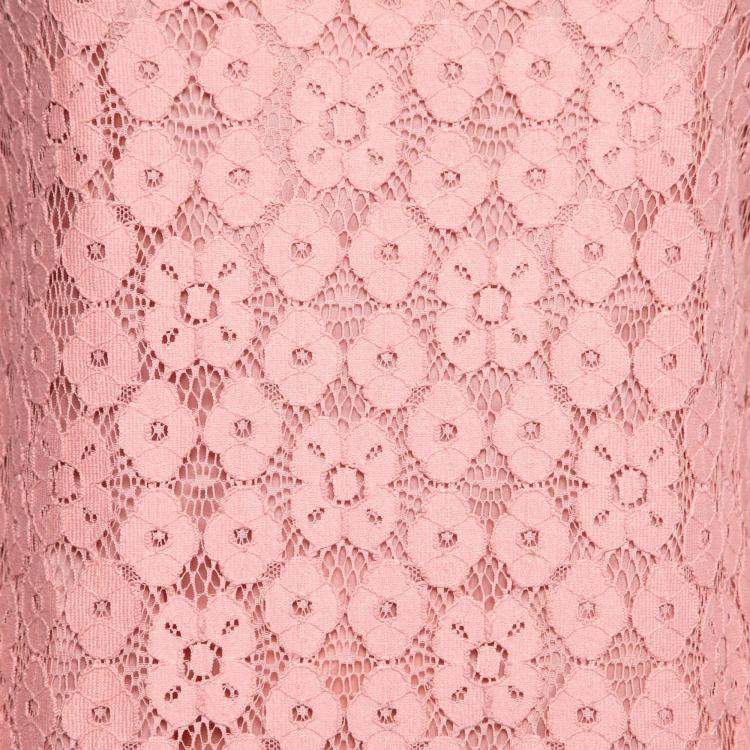 Pre Owned Moschino Cheap and Chic Pink Lace Frilled Sleeve Shift Dress S