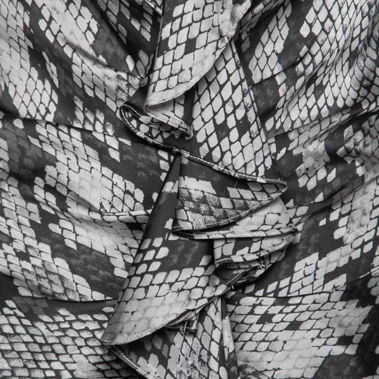 Pre Owned Moschino Cheap and Chic Grey Snakeskin Print Ruffle Detail Dress M