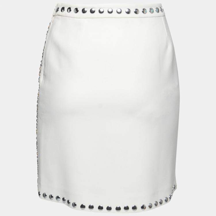 Pre Owned Moschino Cheap and Chic Cream Crepe Beaded Floral Pattern Skirt S 
