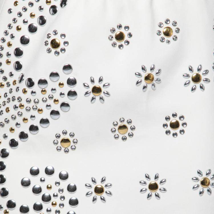 Pre Owned Moschino Cheap and Chic Cream Crepe Beaded Floral Pattern Skirt S 