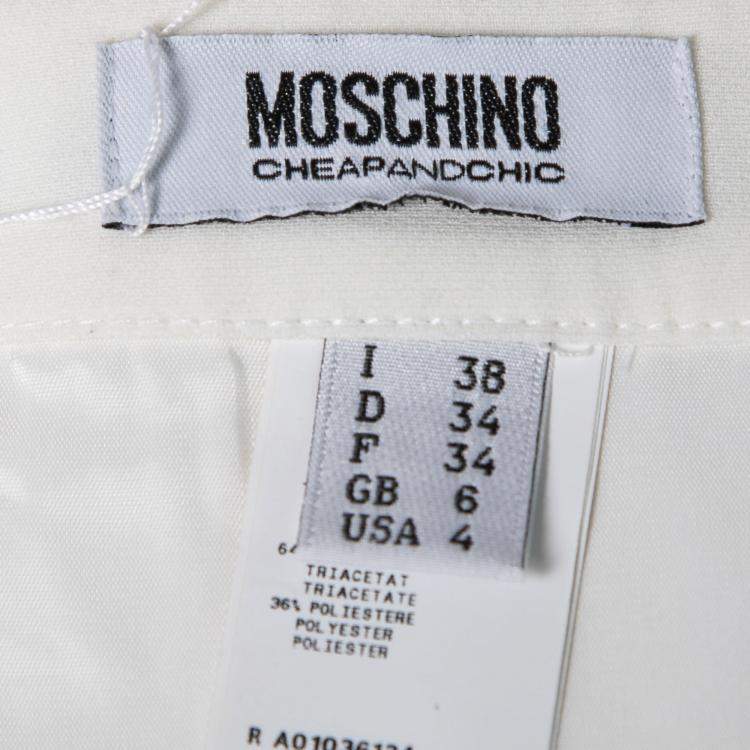 Pre Owned Moschino Cheap and Chic Cream Crepe Beaded Floral Pattern Skirt S 