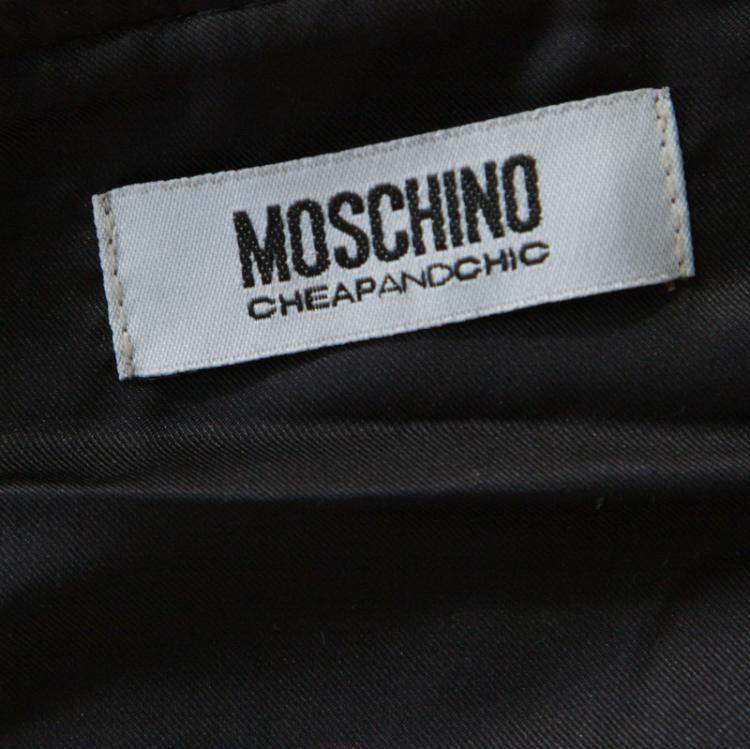 Pre Owned Moschino Cheap and Chic Black Leather Front Zip Corset Top S 