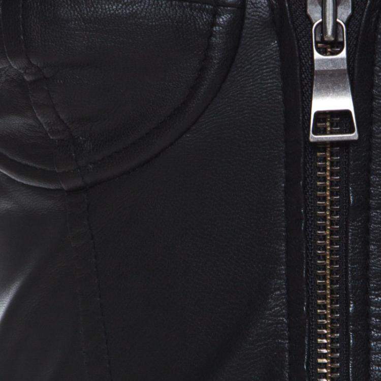 Pre Owned Moschino Cheap and Chic Black Leather Front Zip Corset Top S 